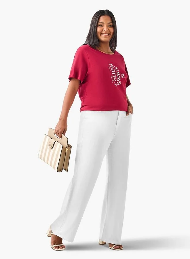 Ulla Popken Plus Size Ulla Popken Slogan Print T-Shirt